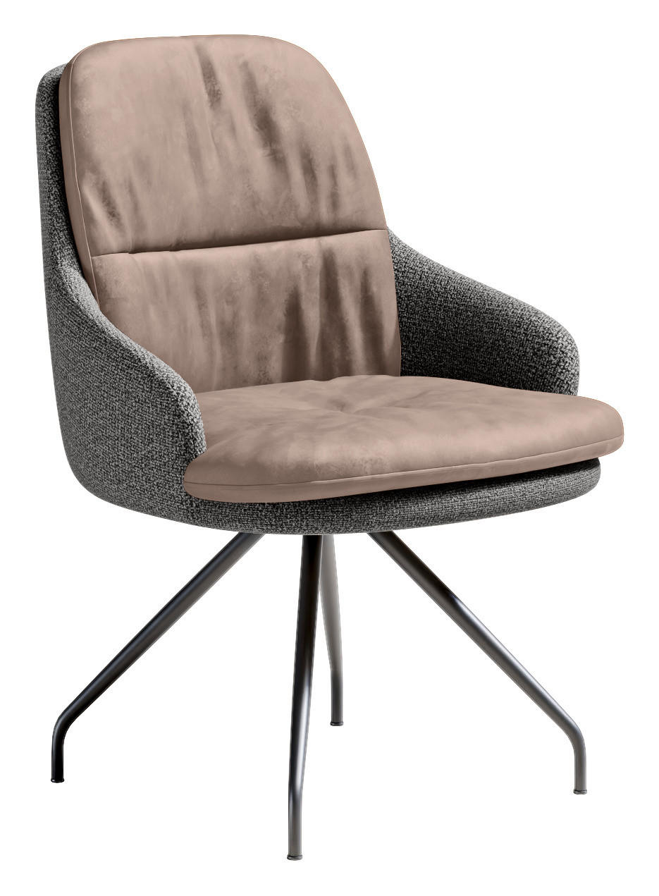ARMLEHNSTUHL  Beinauswahl, Sitzfläche 360° drehbar, Stoff-/Lederauswahl Velours  Grau, Hellbraun  - Hellbraun/Schwarz, Design, Textil/Metall (60/86/66cm) - Dieter Knoll