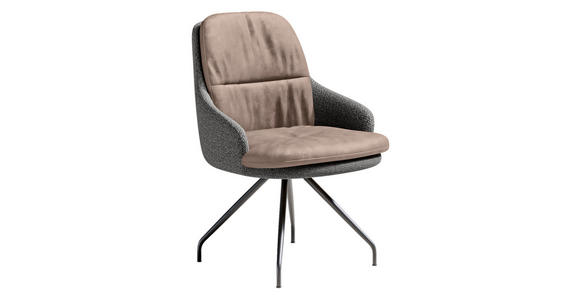 ARMLEHNSTUHL  Beinauswahl, Sitzfläche 360° drehbar, Stoff-/Lederauswahl Velours  Grau, Hellbraun  - Hellbraun/Schwarz, Design, Textil/Metall (60/86/66cm) - Dieter Knoll