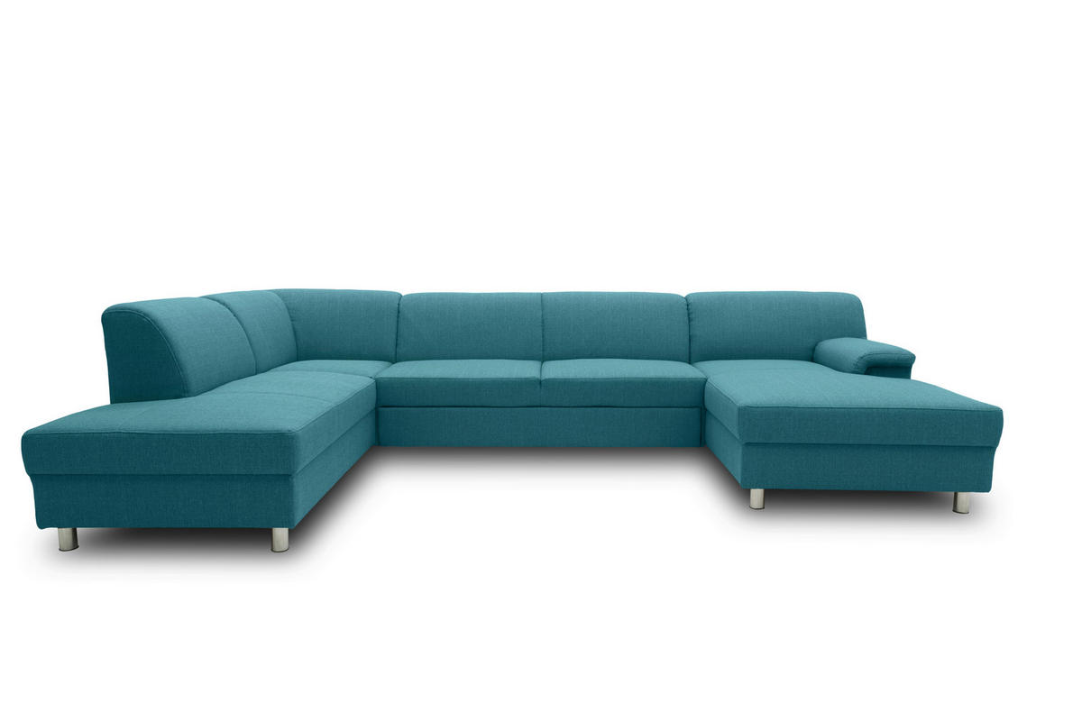 WOHNLANDSCHAFT Petrol Webstoff  - Chromfarben/Petrol, KONVENTIONELL, Textil/Metall (195/308/150cm) - MID.YOU