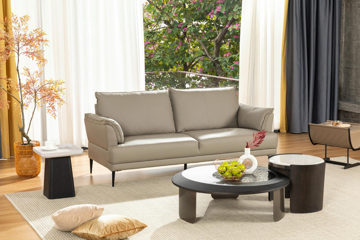 2-SITZER-SOFA Grau Echtleder  - Schwarz/Grau, Design, Leder/Metall (195/90/91cm) - MID.YOU
