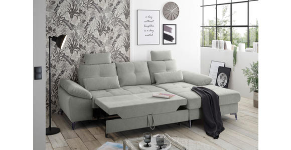 ECKSOFA Hellgrau Mikrovelours  - Chromfarben/Hellgrau, KONVENTIONELL, Kunststoff/Textil (270/170cm) - Carryhome