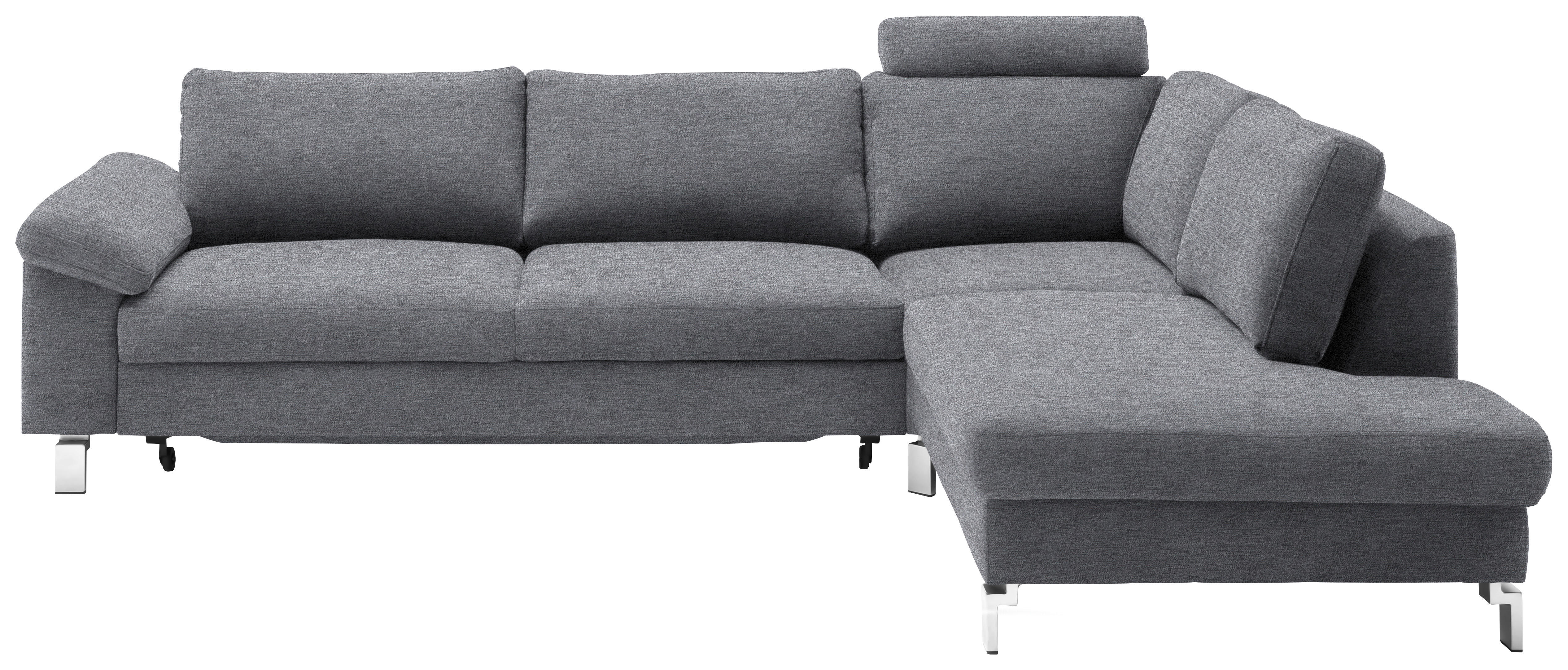 ECKSOFA in Velours Grau  - Chromfarben/Grau, Design, Textil/Metall (281/200cm) - Pure Home Lifestyle