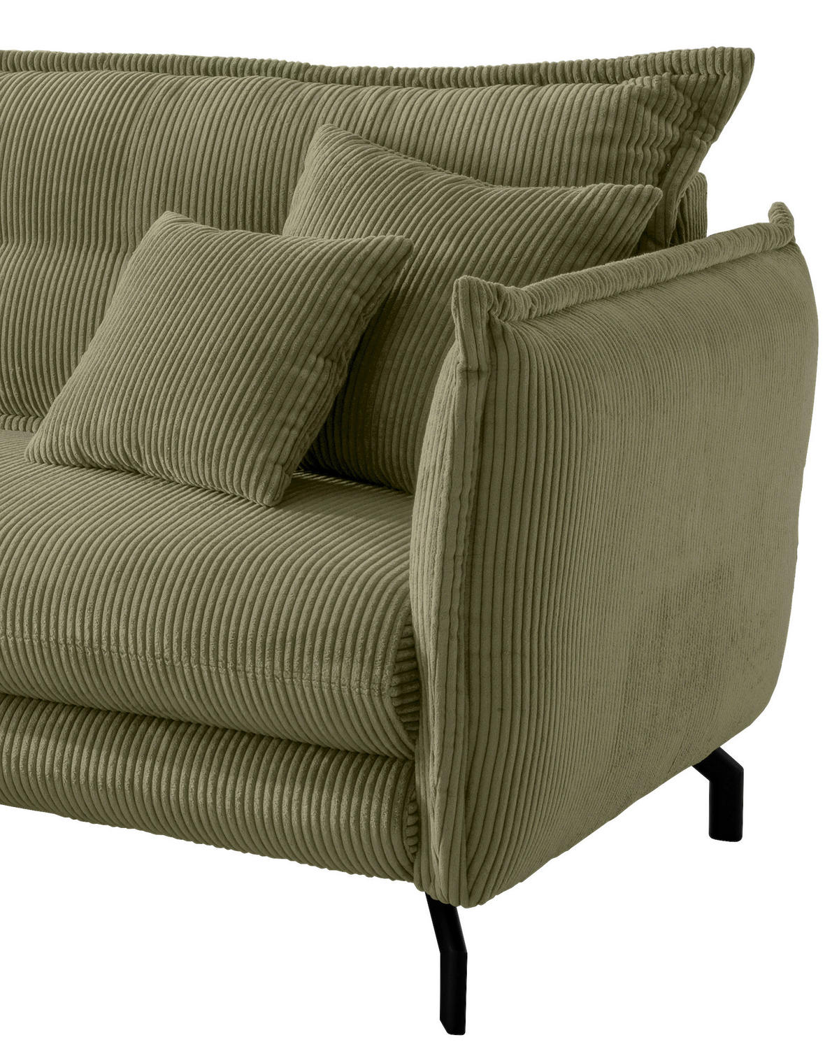 Wohnlandschaft in Cord Olivgrün  - Schwarz/Olivgrün, Modern, Textil/Metall (180/255cm) - Livetastic