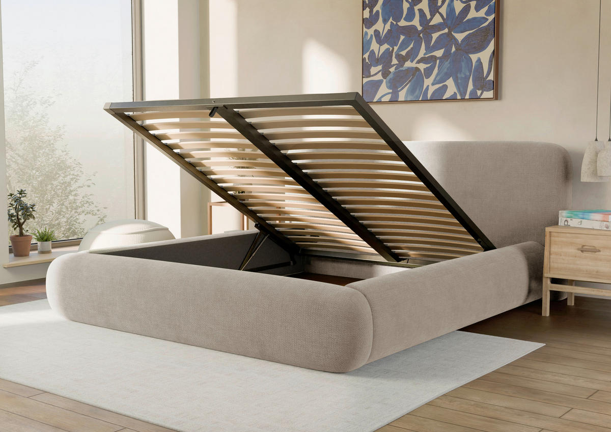 POLSTERBETT 180/200 cm,  in Taupe, gepolstertes Kopfteil, Lattenrost, Bettkasten,  - Taupe/Schwarz, Design, Holz/Textil (180/200cm) - Chameo