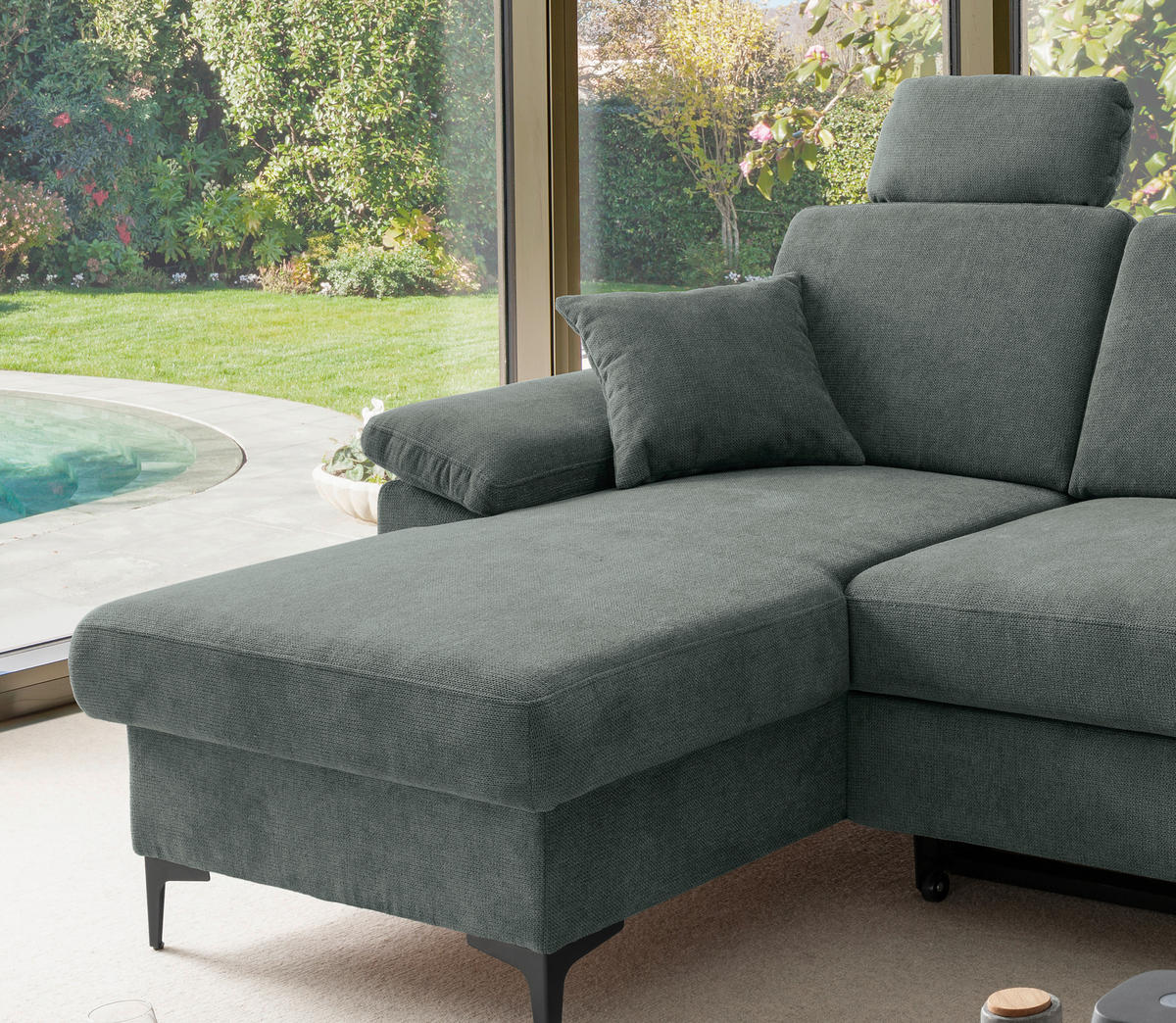 ECKSOFA Chenille Dunkelgrün  - Dunkelgrün/Schwarz, Konventionell, Textil/Metall (151/245cm) - Livetastic