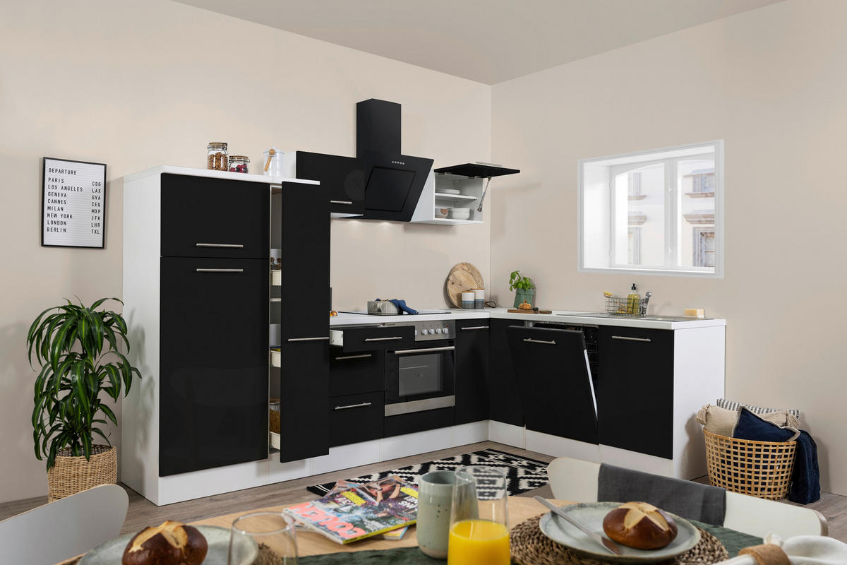 ECKKÜCHE 290/200 cm  in Schwarz, Weiss  - Weiss/Edelstahlfarben, Konventionell, Holzwerkstoff/Metall (290/200cm) - Respekta