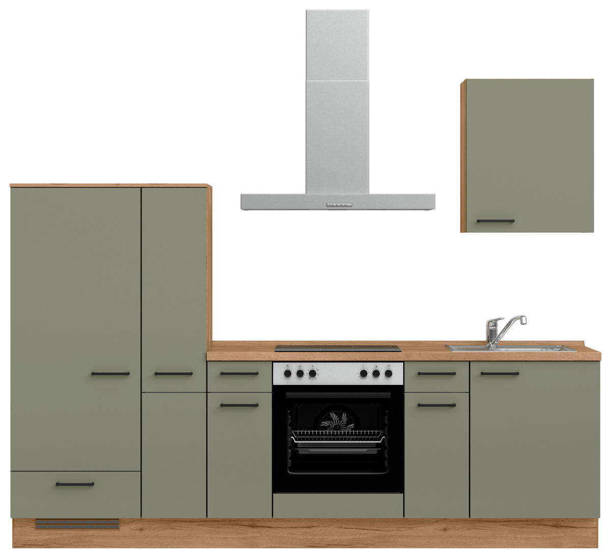KÜCHENLEERBLOCK Senso 270 cm  in Eichefarben, Olivgrün  - Eichefarben/Schwarz, MODERN, Holzwerkstoff/Metall (270cm) - Nobilia
