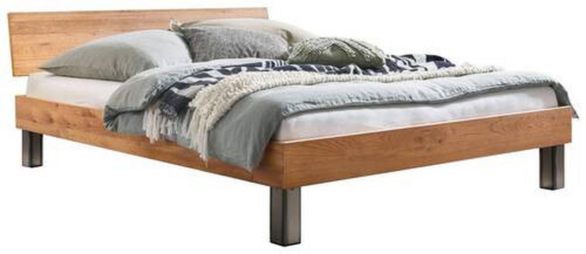 BETT 100/200 cm  in Wildeiche   - Wildeiche/Eichefarben, Natur, Holz/Metall (100/200cm) - Hasena