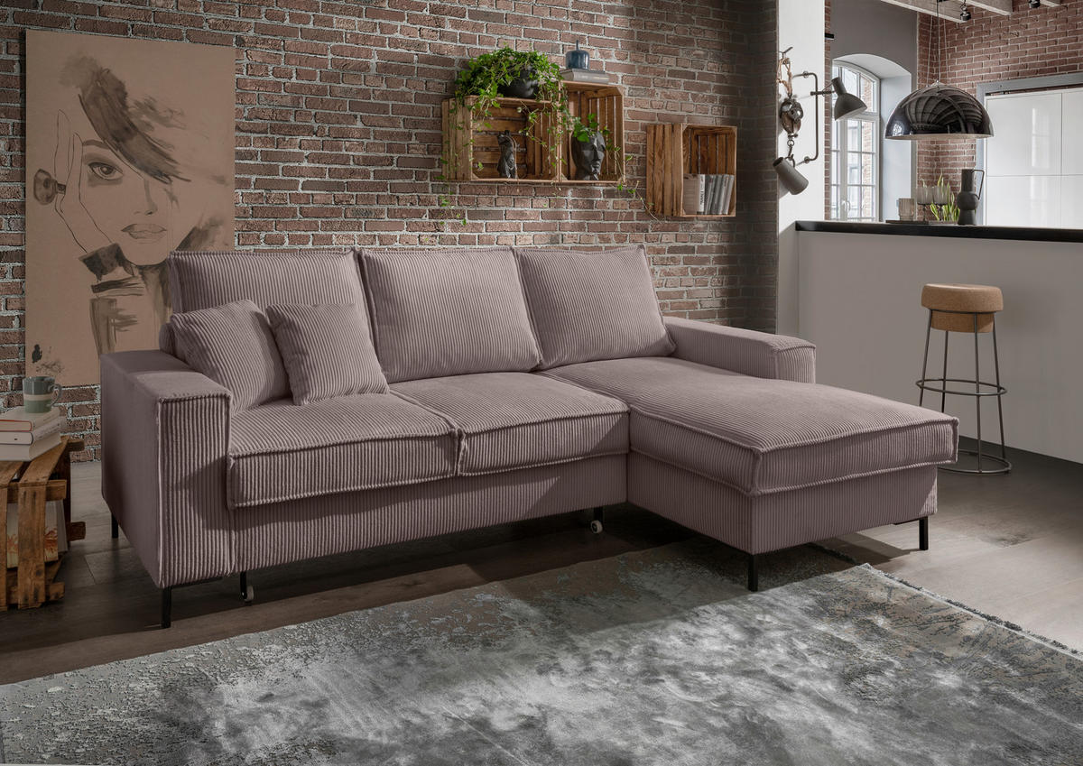 ECKSOFA Graubraun Cord  - Graubraun/Schwarz, MODERN, Textil/Metall (240/150cm) - Livetastic