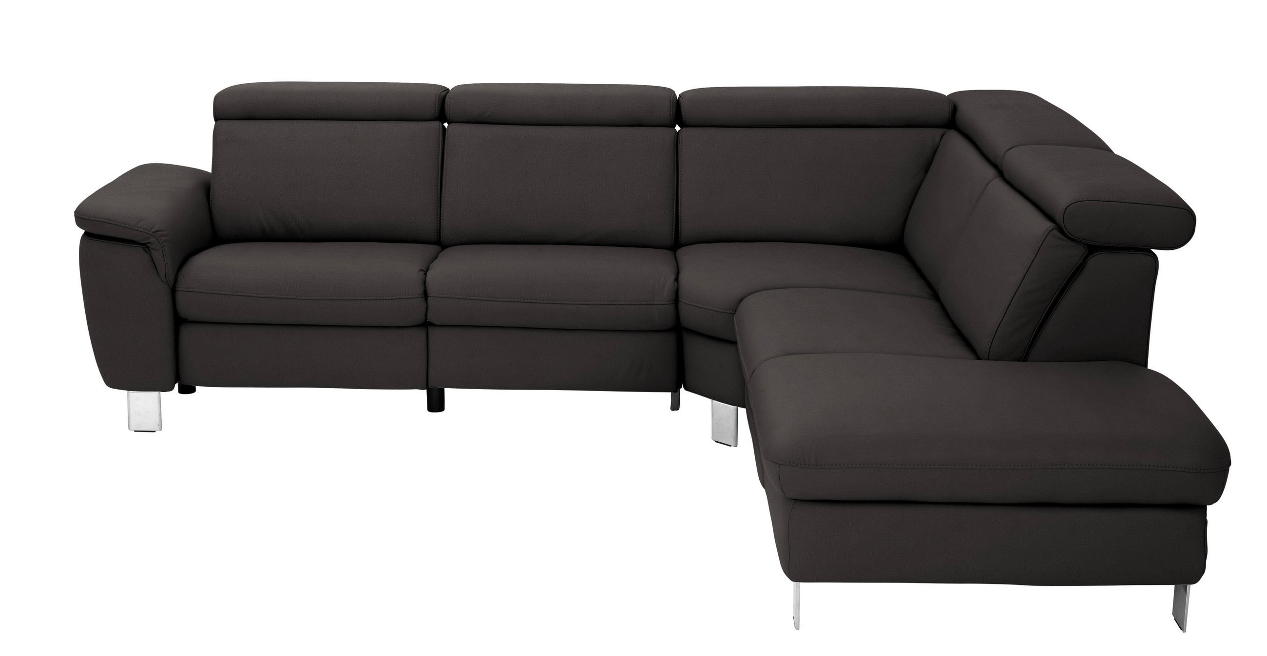 ECKSOFA in Echtleder Dunkelbraun  - Dunkelbraun/Alufarben, Design, Leder/Metall (271/239cm) - Cantus