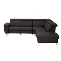 ECKSOFA in Echtleder Dunkelbraun  - Dunkelbraun/Alufarben, Design, Leder/Metall (271/239cm) - Cantus