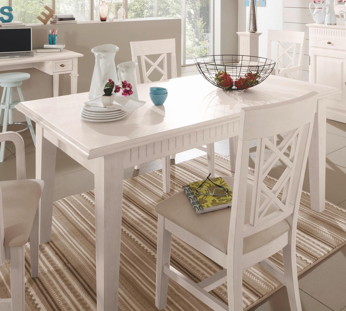 STUHL Weiß Pinie massiv  - Edelstahlfarben/Lila, LIFESTYLE, Holz/Textil (47/100/44cm) - Livetastic