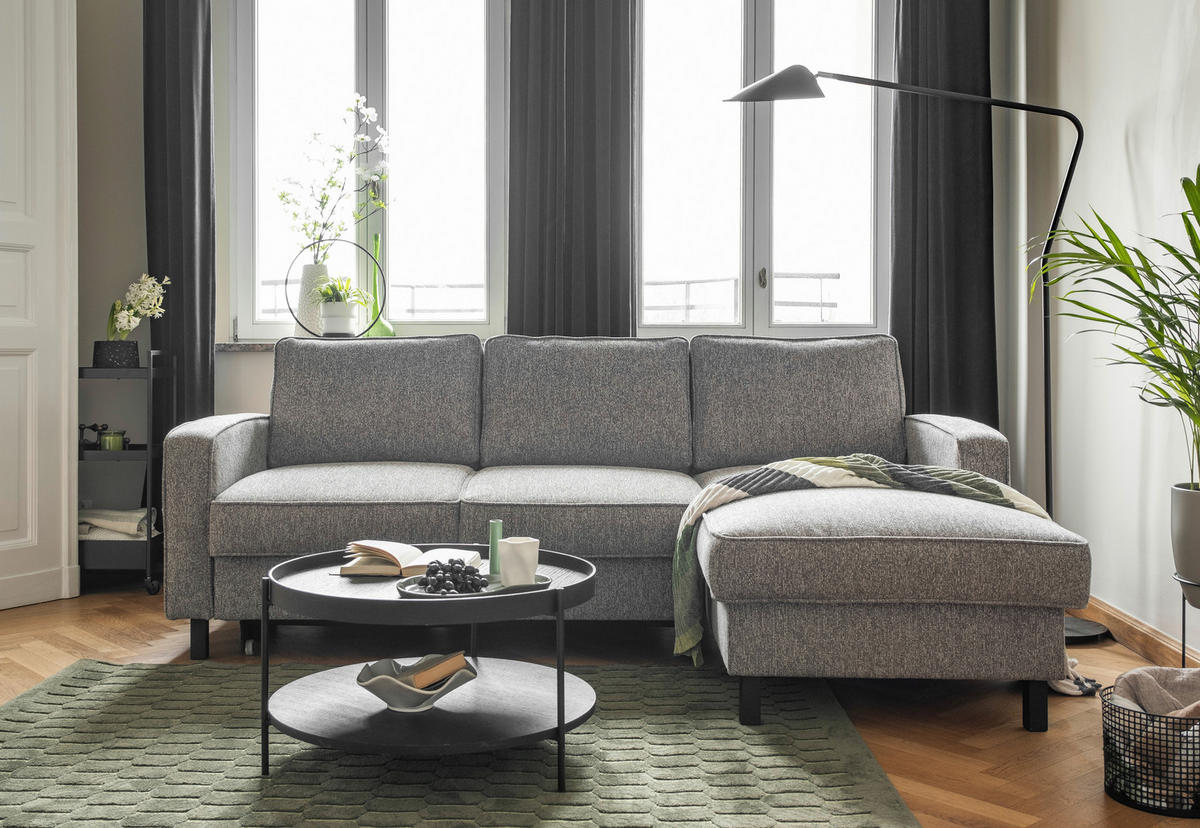 HÖRNSOFFA i struktur grå  - svart/grå, trä/textil (228/148cm) - MID.YOU