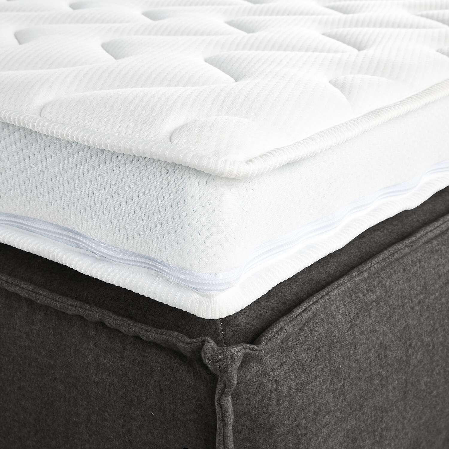 Thumbnail - home24 Boxspringbett, Anthrazit, Textil, H3, 7-Zonen, Höhe ca. 24 cm, 160x200 cm, Topper durchgehend, Partnermatratze mi...
