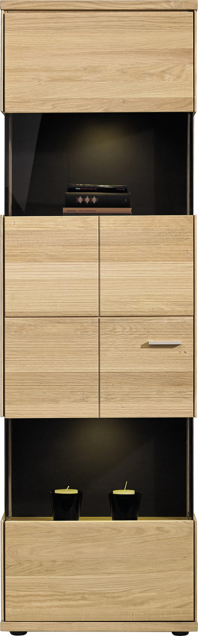 VITRINE in massiv Eiche   - Silberfarben/Schwarz, Design, Glas/Holz (63/200/40cm) - Musterring