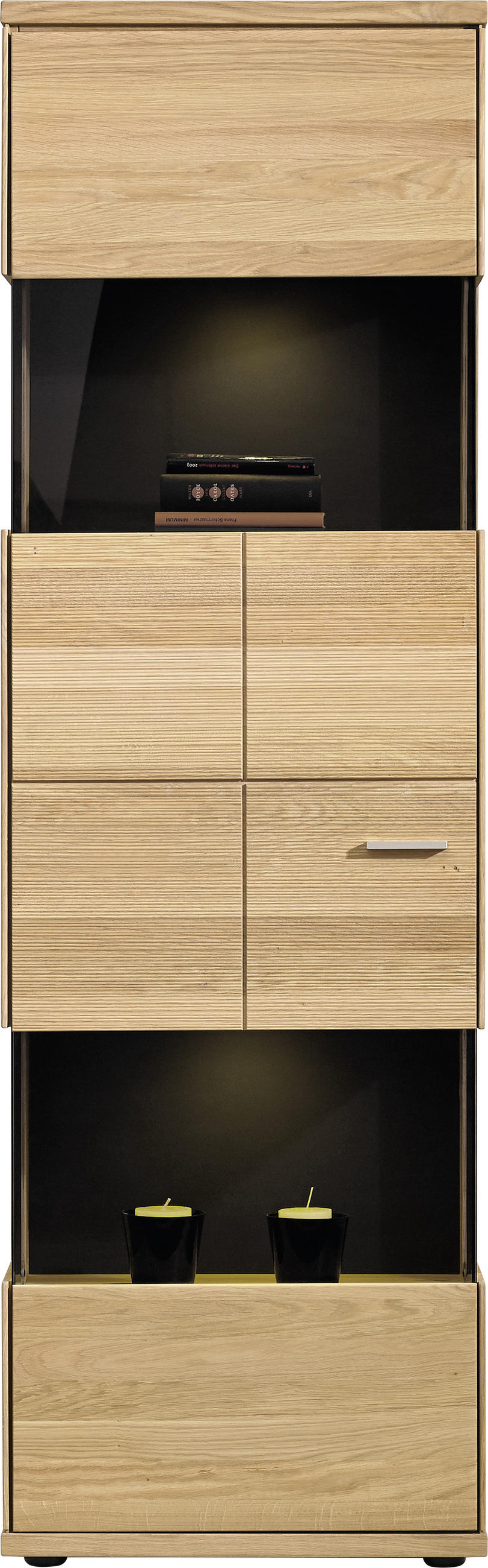 VITRINE in massiv Eiche   - Silberfarben/Schwarz, Design, Glas/Holz (63/200/40cm) - Musterring
