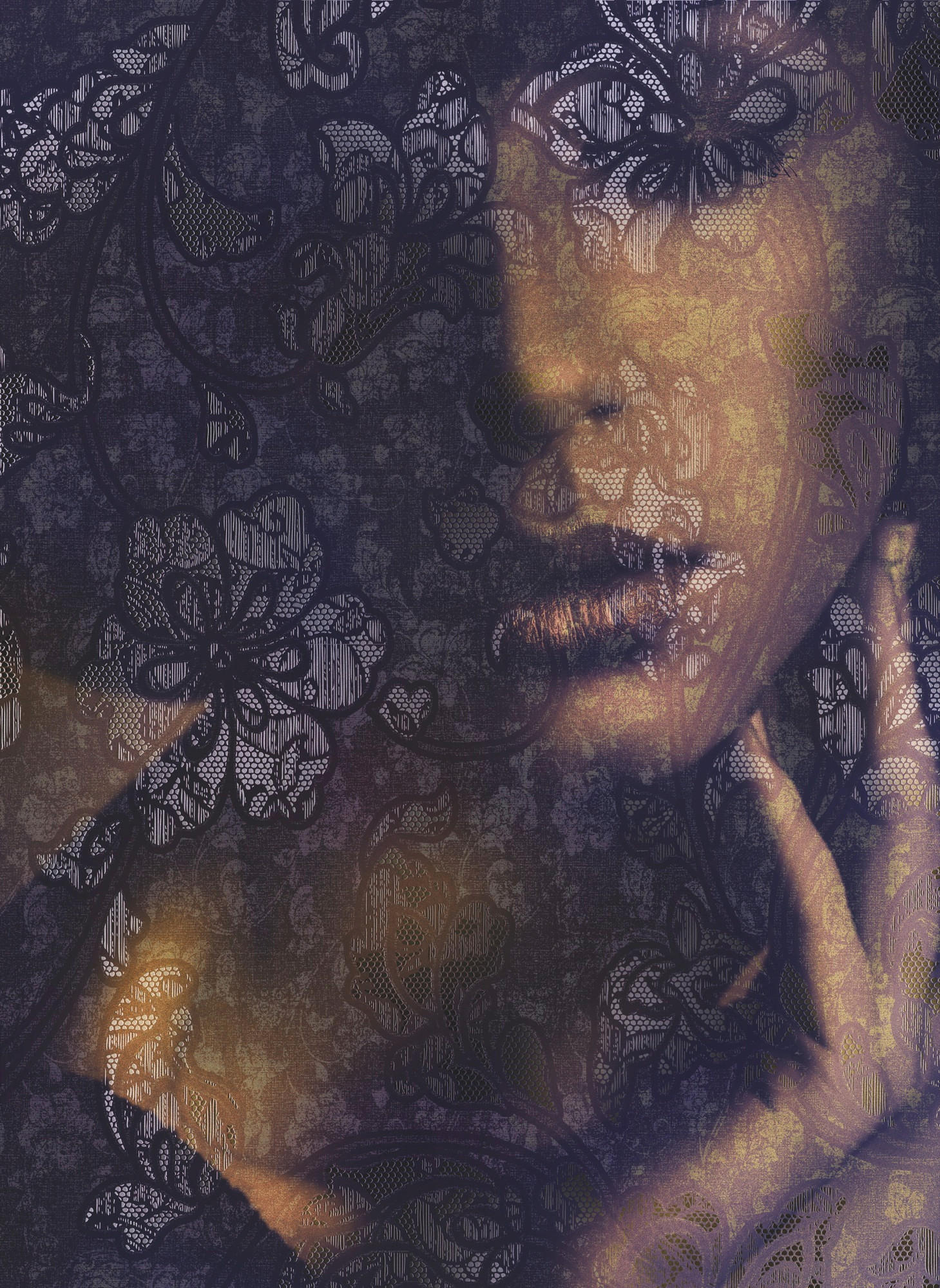 Komar Vliestapete Lace Braun, Lila 184x248 cm