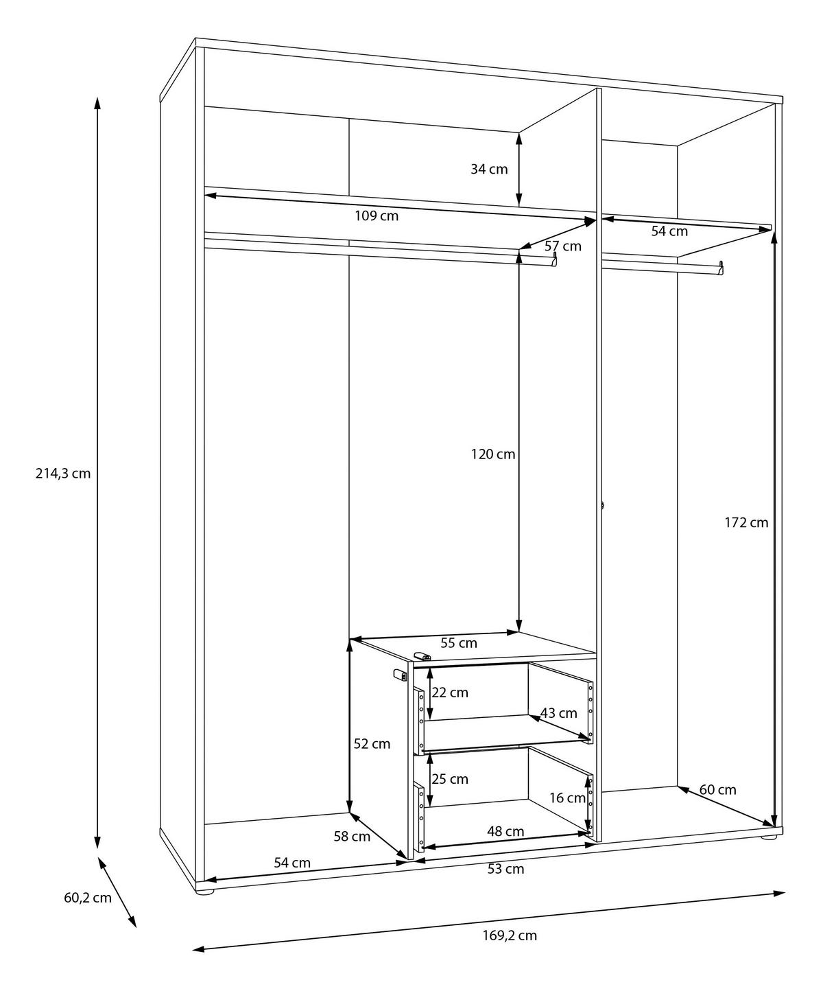 DREHTÜRENSCHRANK 169/214/60 cm,  in Weiß, Weiß Hochglanz, 3-türig  - Weiß Hochglanz/Weiß, Trend, Holzwerkstoff (169/214/60cm) - Carryhome