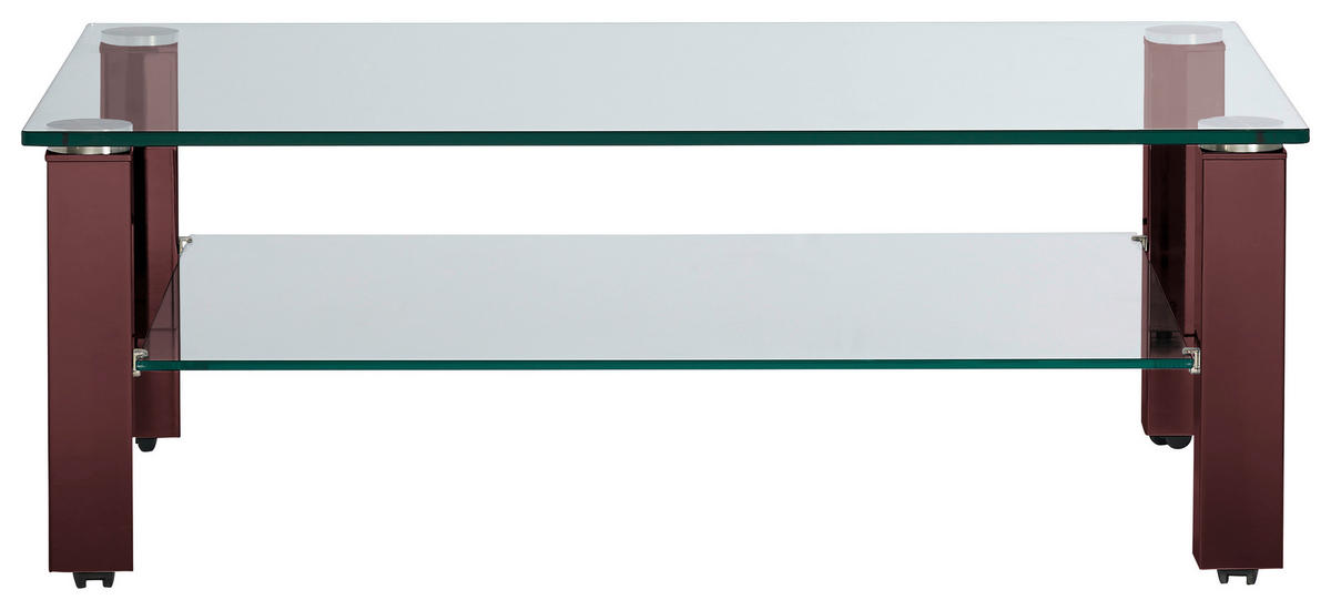 COUCHTISCH Kristallglas 110/70/42,5 cm rechteckig Rot, Schwarz  - Rot/Schwarz, Design, Glas/Kunststoff (110/70/42,5cm)