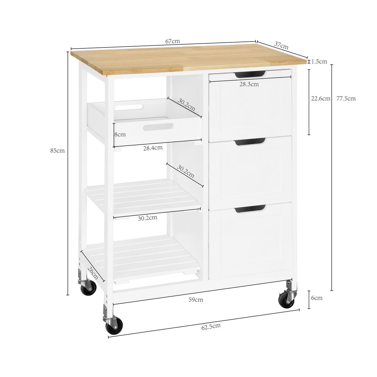 KÜCHENINSEL   in Naturfarben, Weiß  - Weiß/Naturfarben, Basics, Holz/Holzwerkstoff (67/84/37cm) - MID.YOU