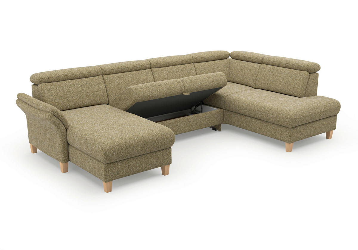 WOHNLANDSCHAFT GLENDALE E Olivgrün Chenille  - Eichefarben/Olivgrün, KONVENTIONELL, Holz/Textil (166/321/193cm) - Sit & More