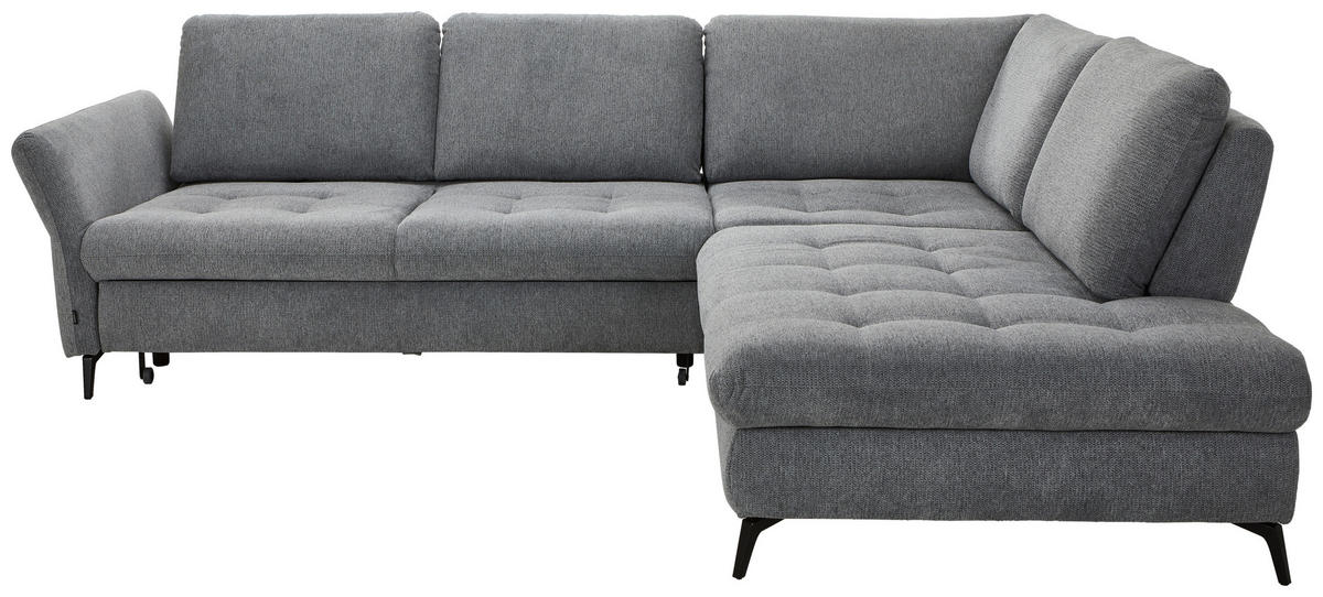 ECKSOFA in Chenille Grau  - Schwarz/Grau, Natur, Textil/Metall (288/233cm) - Valnatura