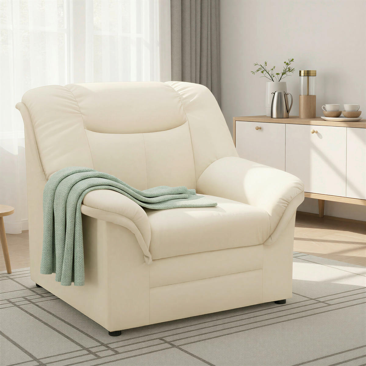 SESSEL in Lederlook Beige  - Beige/Schwarz, KONVENTIONELL, Kunststoff/Textil (94/89/87cm) - MID.YOU