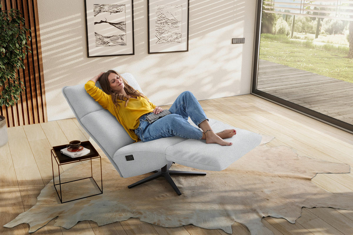 RELAXSESSEL in Textil Hellgrau  - Hellgrau/Schwarz, MODERN, Textil/Metall (90/106/96cm) - Chilliano