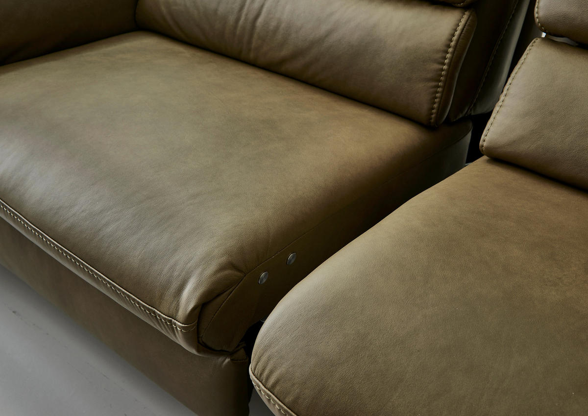 ECKSOFA in Echtleder Schlammfarben  - Schlammfarben/Schwarz, Design, Leder/Metall (280/246cm) - Hukla