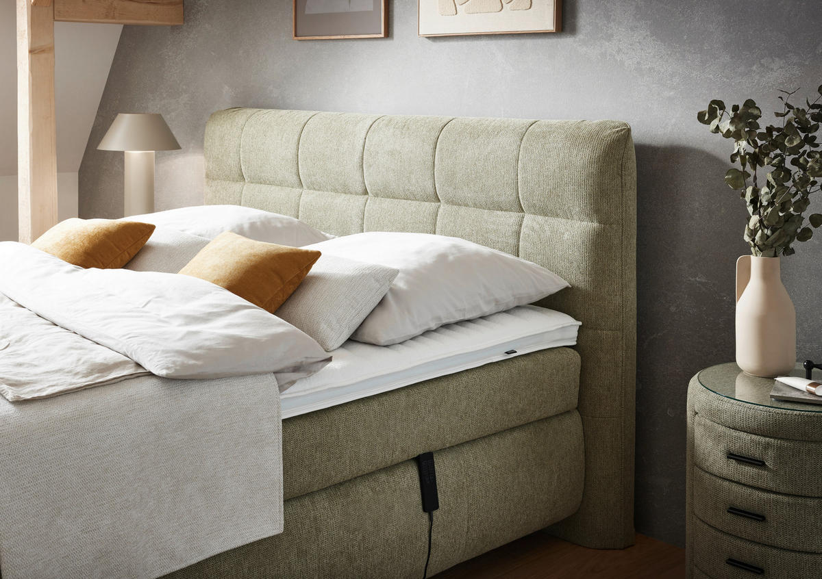 BOXSPRINGBETT 180/200 cm  in Olivgrün  - Schwarz/Olivgrün, KONVENTIONELL, Textil/Metall (180/200cm) - Dieter Knoll