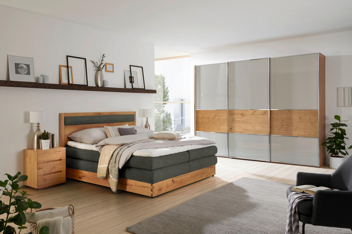 BOXSPRINGBETT 160/200 cm  in Eichefarben, Waldgrün  - Waldgrün/Eichefarben, KONVENTIONELL, Holz/Holzwerkstoff (160/200cm) - Valnatura