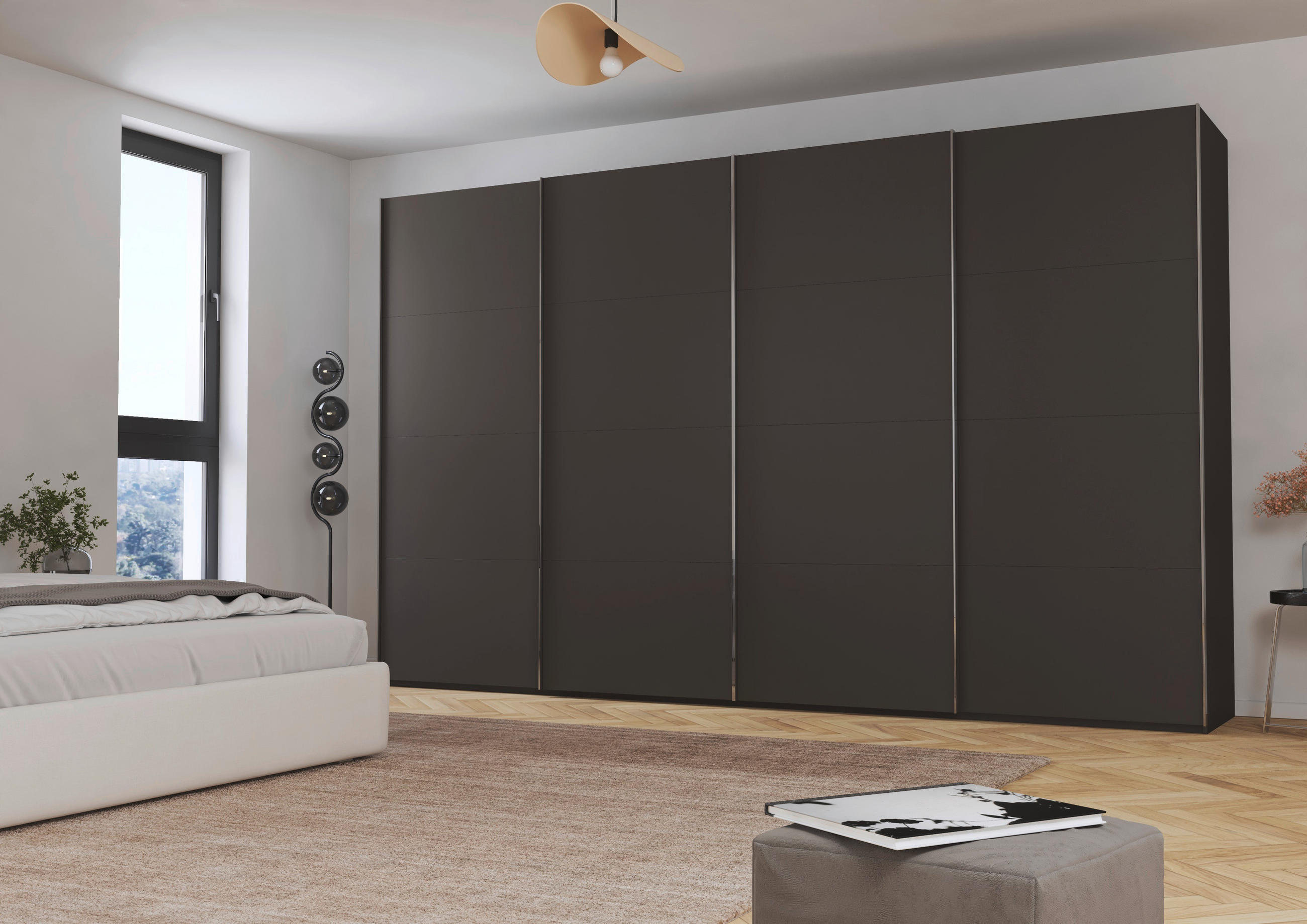 SCHWEBETÜRENSCHRANK 361/235/68 cm 4-türig Graphitfarben  - Chromfarben/Graphitfarben, Design, Holzwerkstoff/Metall (361/235/68cm) - Novel