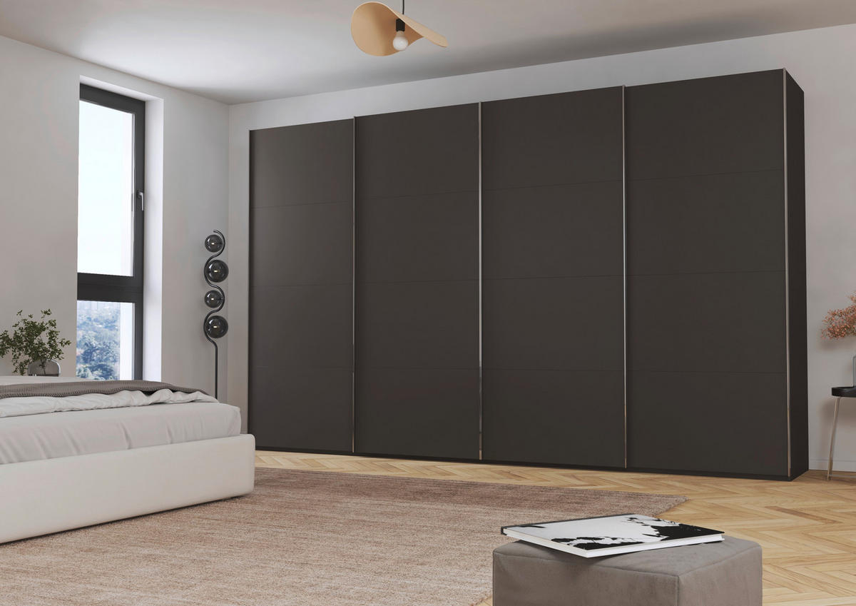 SCHWEBETÜRENSCHRANK 361/235/68 cm 4-türig Graphitfarben  - Chromfarben/Graphitfarben, Design, Holzwerkstoff/Metall (361/235/68cm) - Novel