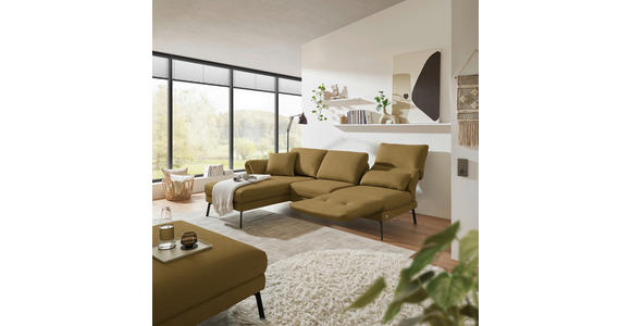 ECKSOFA  in Flachgewebe Schilfgrün Armteilverstellung, Relaxfunktion, Drehsitzfunktion  175-224/255-365 cm  - Schilfgrün/Schwarz, Design, Textil/Metall (175-224/255-365cm) - Dieter Knoll