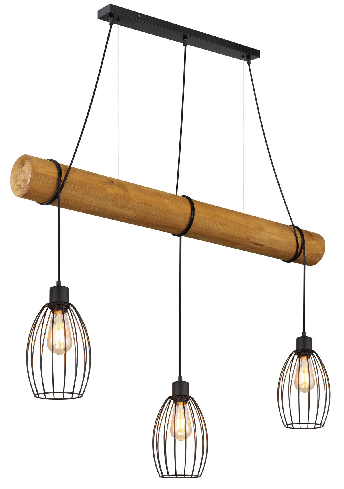 HÄNGELEUCHTE Berti 115/16/150 cm  - Schwarz/Braun, Design, Holz/Kunststoff (115/16/150cm) - Globo