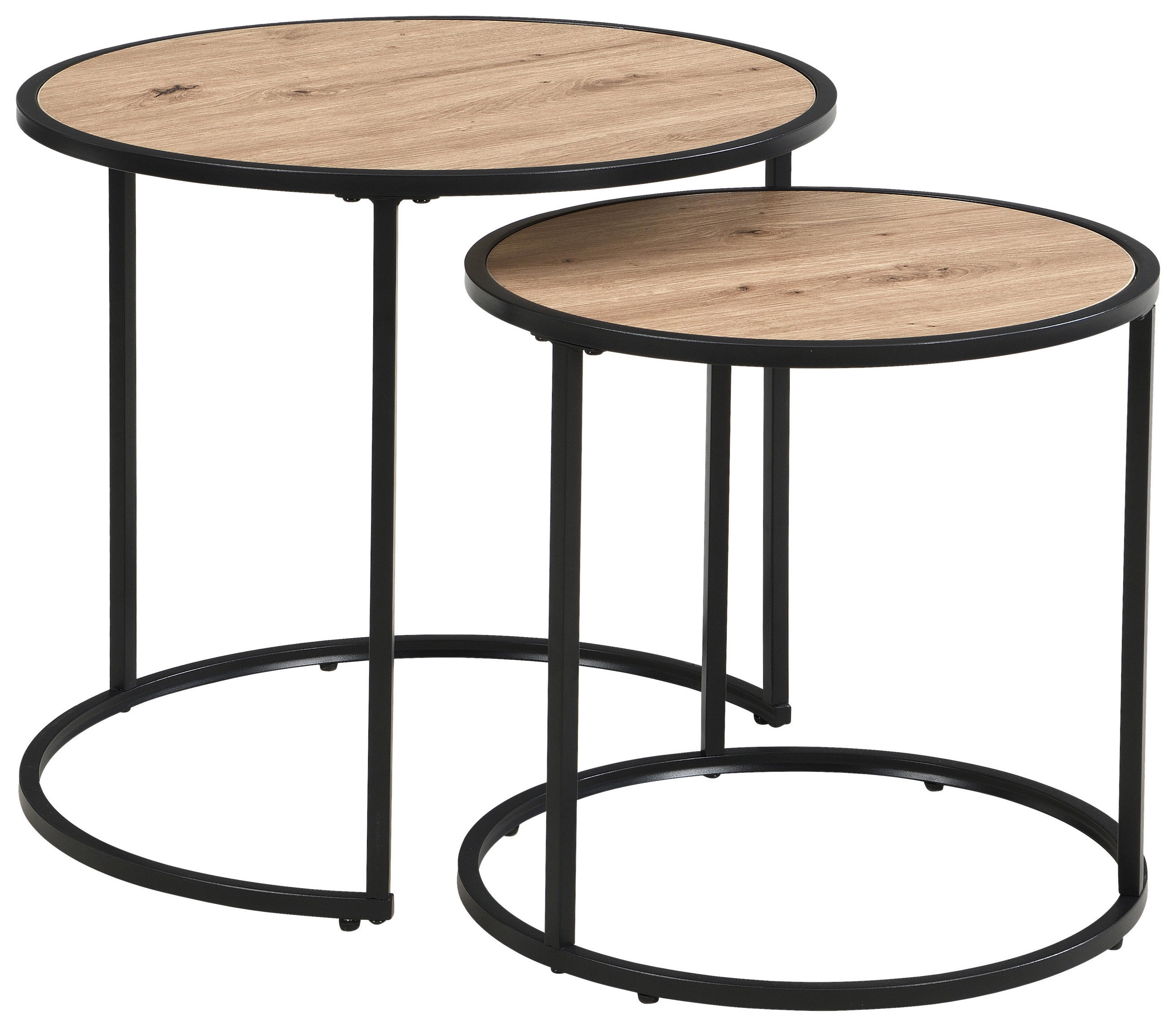 BEISTELLTISCHSET rund Schwarz, Eiche Artisan  - Schwarz/Eiche Artisan, Basics, Holzwerkstoff/Metall (50/40/50/40/45.5/39cm) - Carryhome