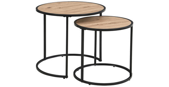 BEISTELLTISCHSET rund Schwarz, Eiche Artisan  - Schwarz/Eiche Artisan, Basics, Holzwerkstoff/Metall (50/40/50/40/45.5/39cm) - Carryhome