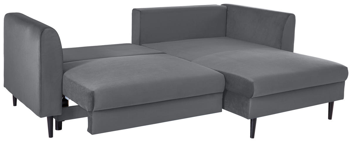 ECKSOFA Dunkelgrau Velours  - Dunkelgrau/Schwarz, Design, Holz/Textil (235/165cm) - Ti'me