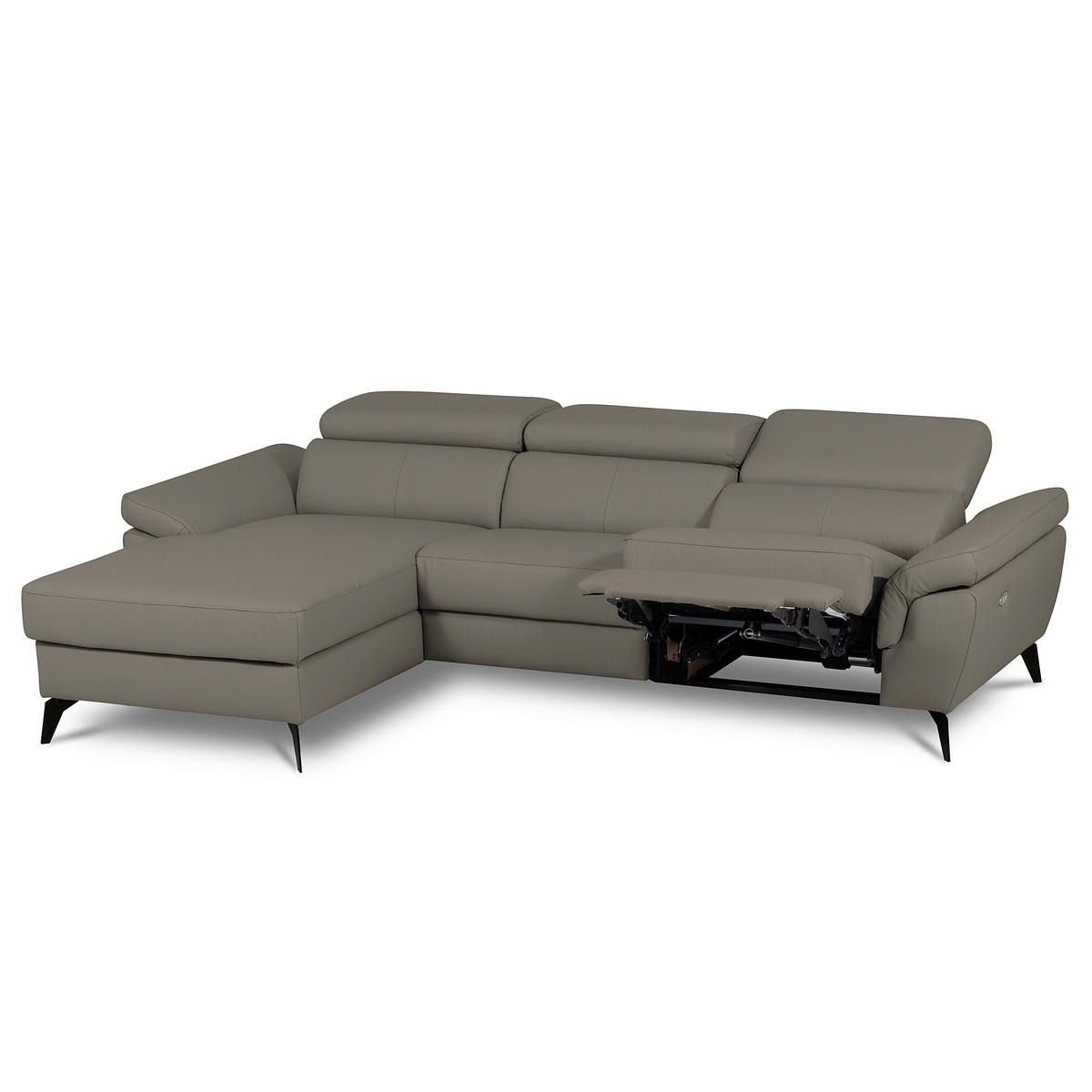 ECKSOFA SONO in Lederlook Echtleder Schlammfarben Armteilverstellung, Kopfteilverstellung  179/252 cm  - Schlammfarben/Schwarz, Design, Leder/Textil (179/252cm) - Livetastic