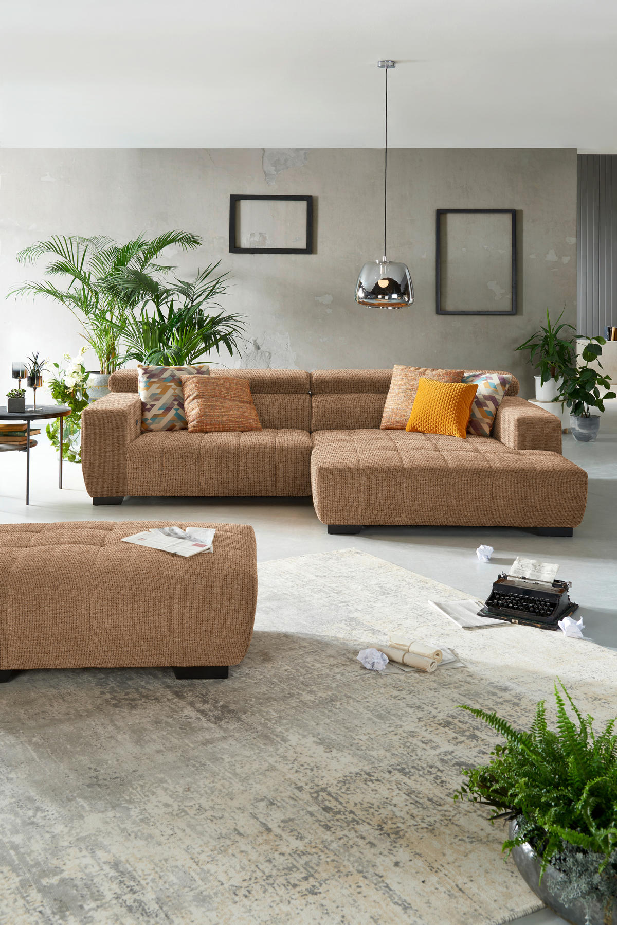 ECKSOFA in Webstoff Orange  279/182 cm  - Schwarz/Orange, KONVENTIONELL, Textil/Metall (279/182cm) - Hom`in