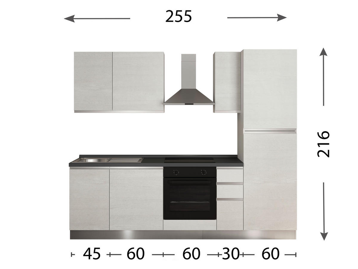 KÜCHENBLOCK 255 cm   in Ulmefarben  - Ulmefarben/Dunkelgrau, MODERN, Holzwerkstoff/Kunststoff (255cm) - MID.YOU