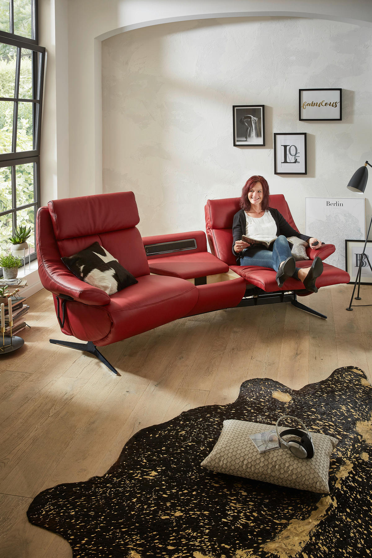 HEIMKINO-SOFA Echtleder Rot  - Anthrazit/Rot, KONVENTIONELL, Leder (254/107/105cm) - Himolla Komfortklass