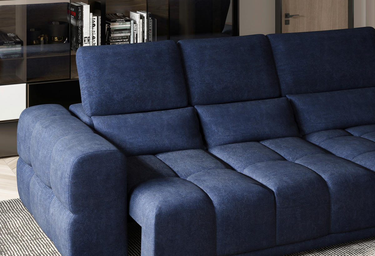 HÖRNSOFFA i chenille mörkblå  - svart/mörkblå, Klassisk, textil/plast (290/203cm) - MID.YOU