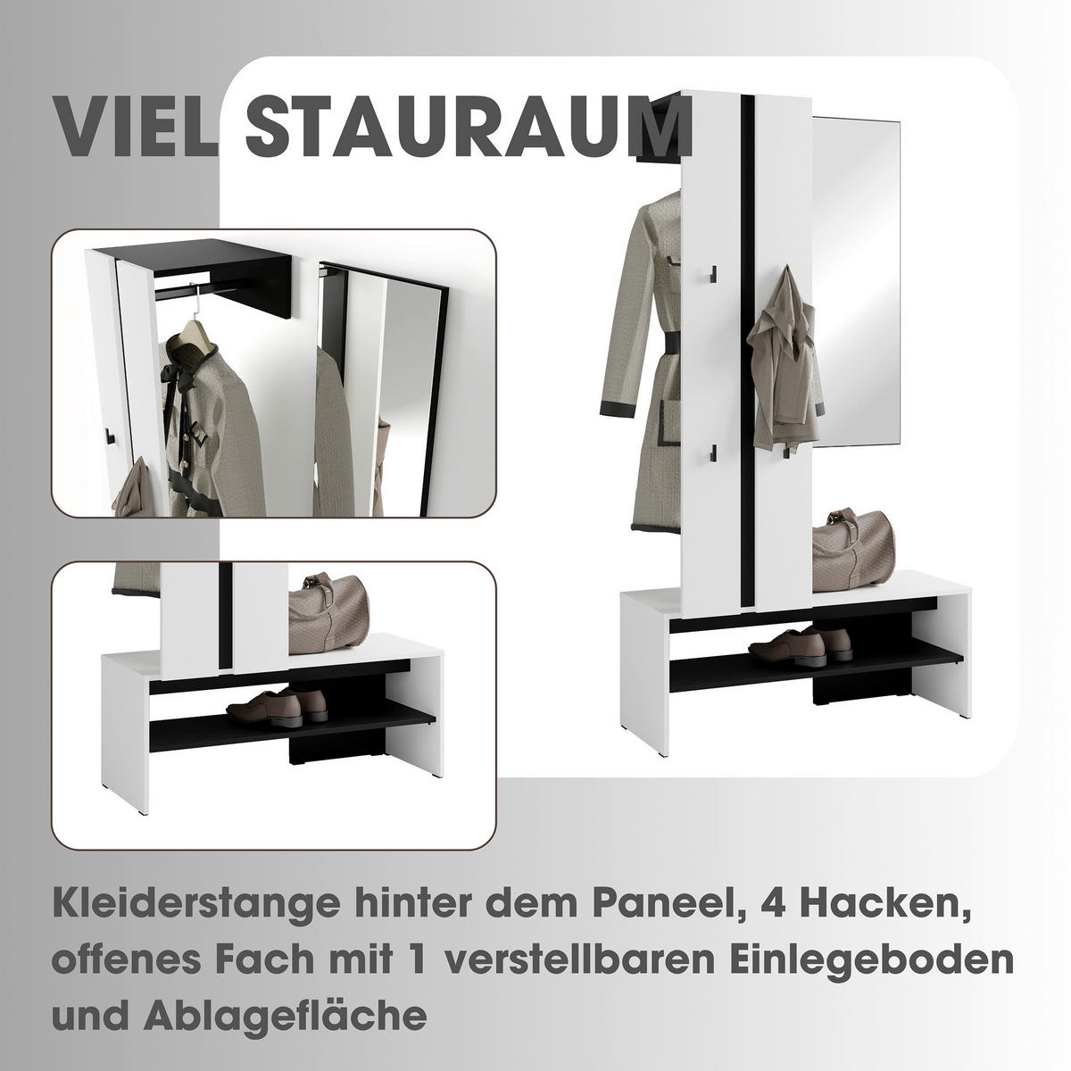 GARDEROBE  in 100/186/40 cm  - Schwarz/Weiß, Design, Holzwerkstoff (100/186/40cm) - MID.YOU