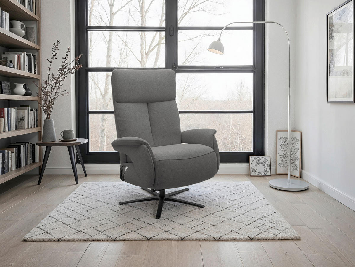 RELAXSESSEL TV TRIPLE SEVEN XTRA LARGE L3 Mikrofaser Kopfteilverstellung, Aufstehhilfe, Fußteilverstellung, Rücken echt    - Schlammfarben/Schwarz, Basics, Textil/Metall (86/115/86cm) - Sit & More