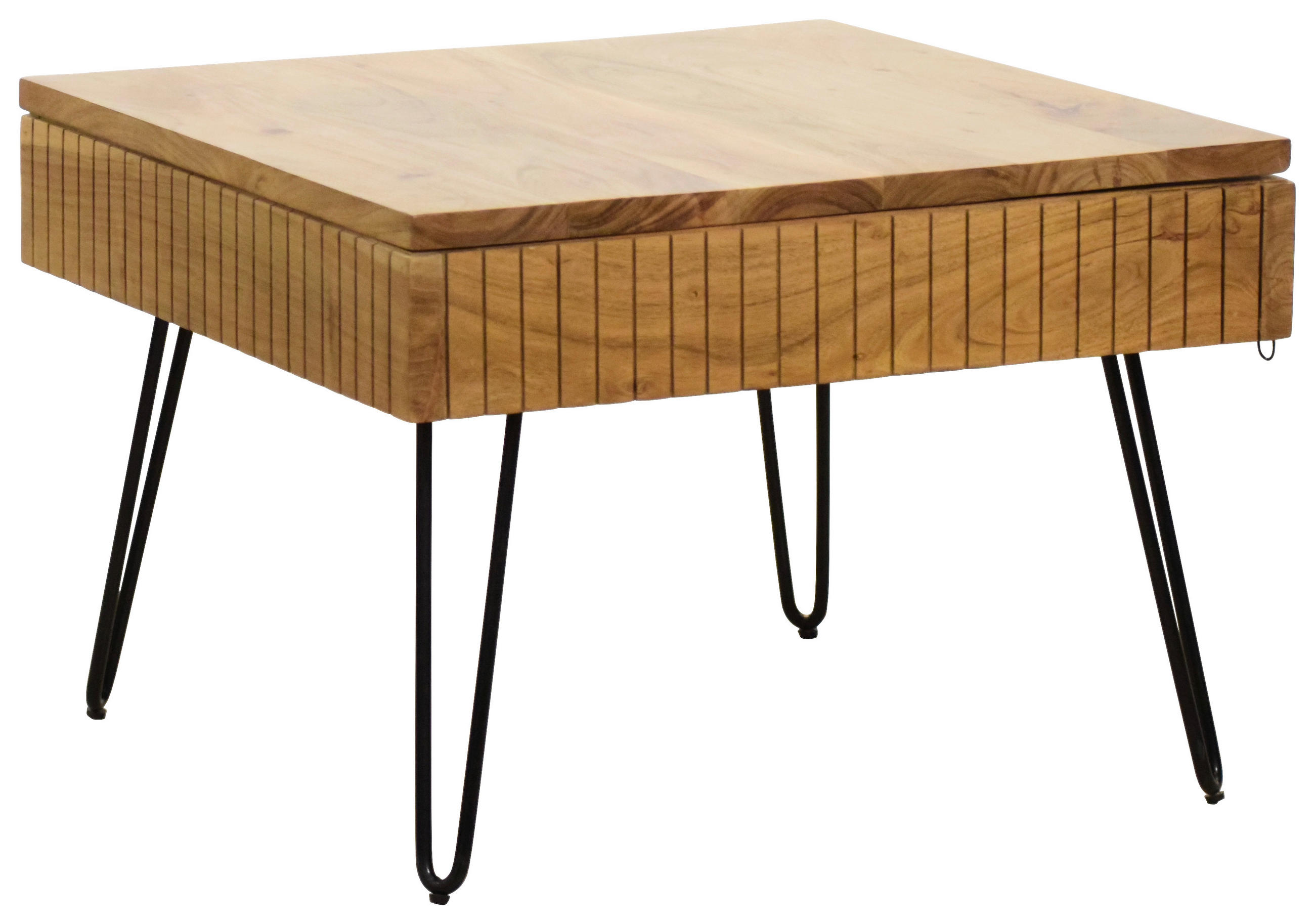 COUCHTISCH Akazie vollmassiv 70/70/45 cm quadratisch Schwarz, Akaziefarben  - Schwarz/Akaziefarben, Design, Holz/Metall (70/70/45cm) - Carryhome