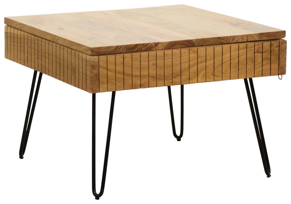 COUCHTISCH Akazie vollmassiv 70/70/45 cm quadratisch Schwarz, Akaziefarben  - Schwarz/Akaziefarben, Design, Holz/Metall (70/70/45cm) - Carryhome