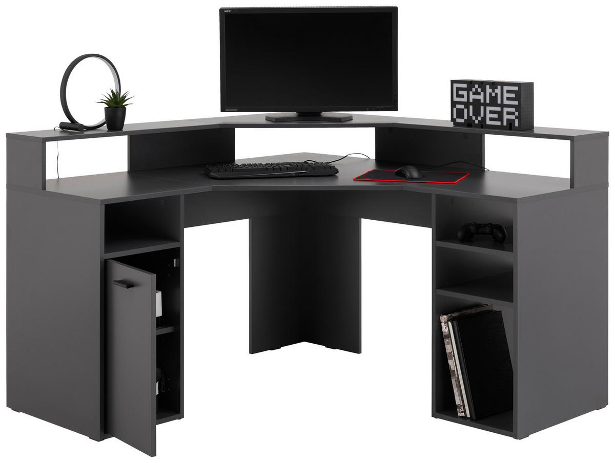 GAMING MIZA leseni material antracit  - črna/antracit, Trend, umetna masa/leseni material (138,6/90,3/138,6cm) - MID.YOU