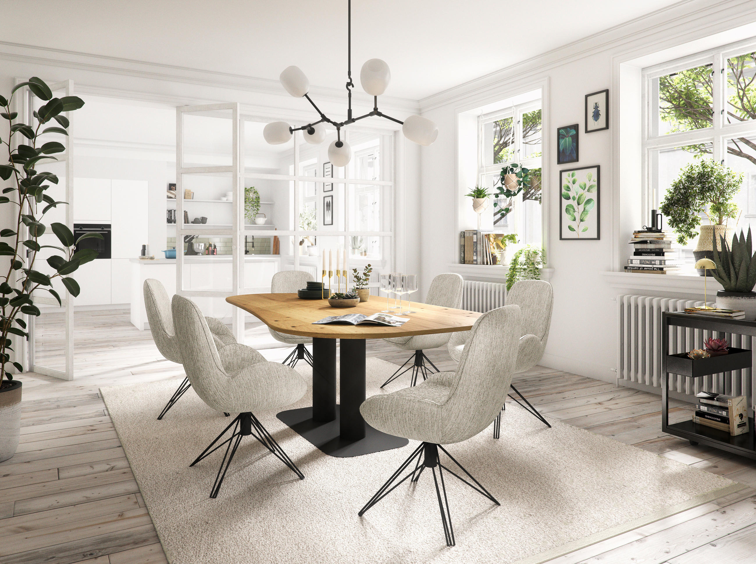 ESSTISCH Wildeiche massiv Freiform Eichefarben, Schwarz  - Eichefarben/Schwarz, Design, Holz/Metall (220/120/76cm) - Musterring