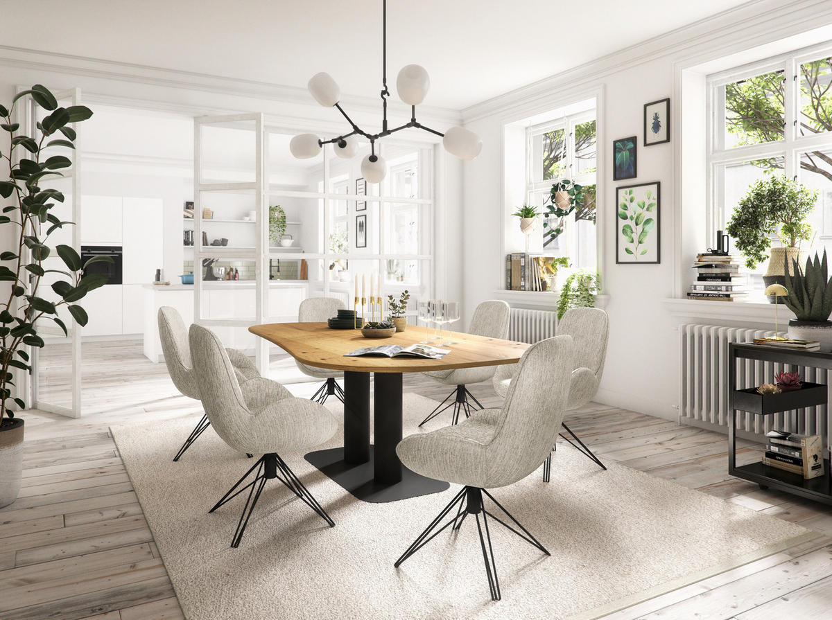 ESSTISCH Wildeiche massiv Freiform Eichefarben, Schwarz  - Eichefarben/Schwarz, Design, Holz/Metall (220/120/76cm) - Musterring